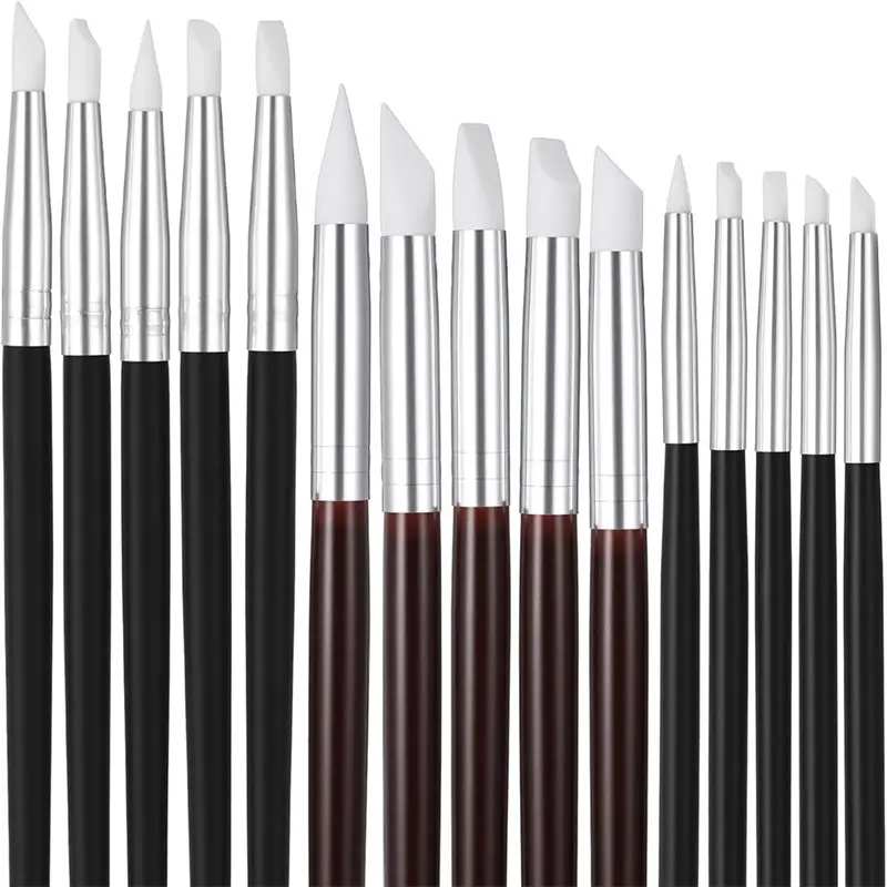 Mach-ferramentas flexíveis de escultura em argila, 15 pacotes de pincéis de silicone para artesanato, 5 formatos de cabeça para cerâmica e escultura