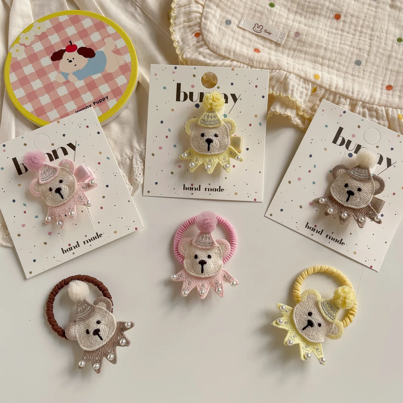 

Cute Bear Elastic Hair Bands Sweet Girls Hair Rope Ties Lace Pearl Kids Ponytail Holder Rubber Bands Children's Hair Accessories
