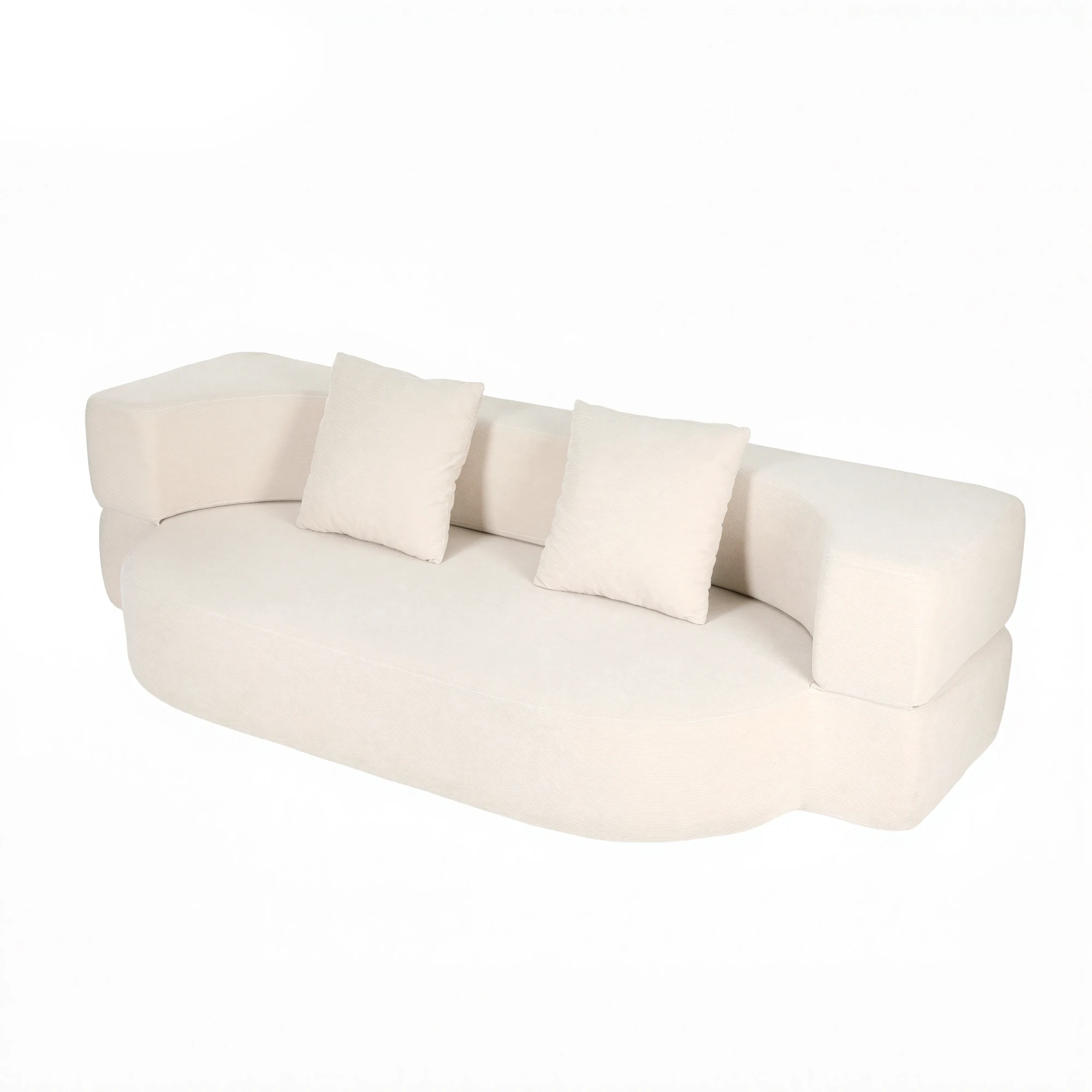 OYAJIA Klappbares rahmenloses Schlafsofa, Zweisitzer, kleine Bodenmatte, umwandelbares Schlafsofa, Zweisitzer-Sofa mit 2 Kissen, geeignet für Wohnzimmer und Schlafzimmer, gebrochenes Weiß/Grau