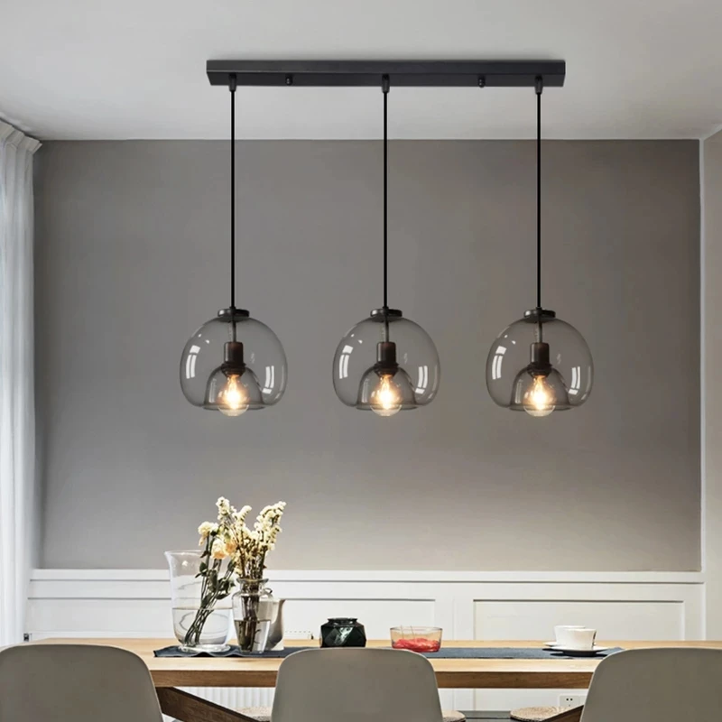 

Vintage Smoke Gray/Amber Glass Pendant Lights 1/2/3 Light for Living Room Nordic E27 Led Loft Industrial Hanging Lamp Fixtures