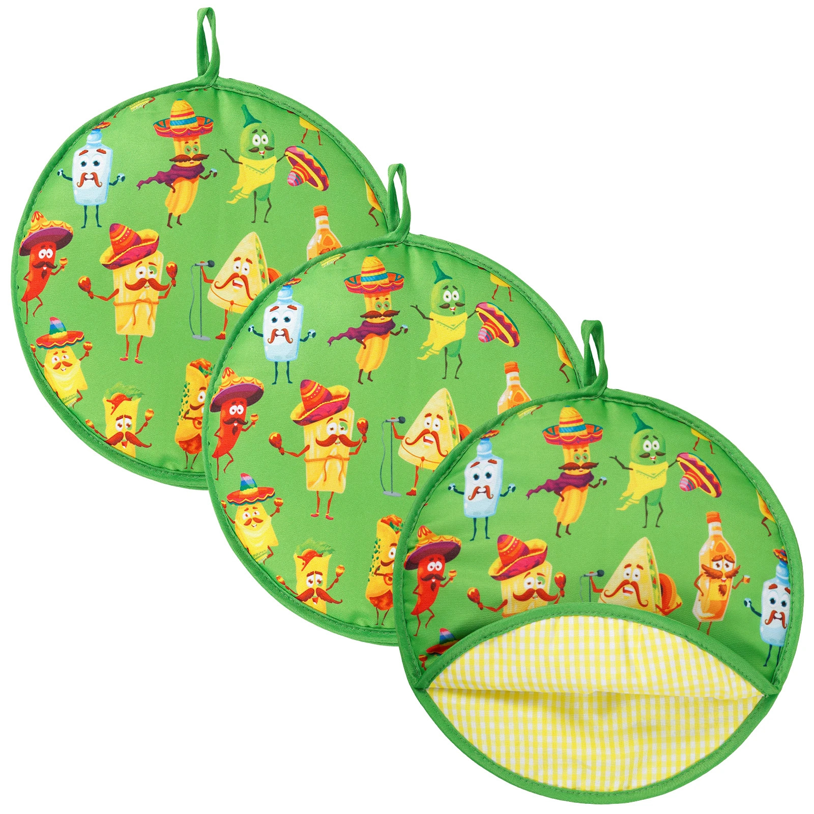 

3pcs Cloth Bag Burrito Portable Tortilla Warmer Pouch Kitchen For Microwave Restaurant Food Pancake Heat Resistant Printed Flour