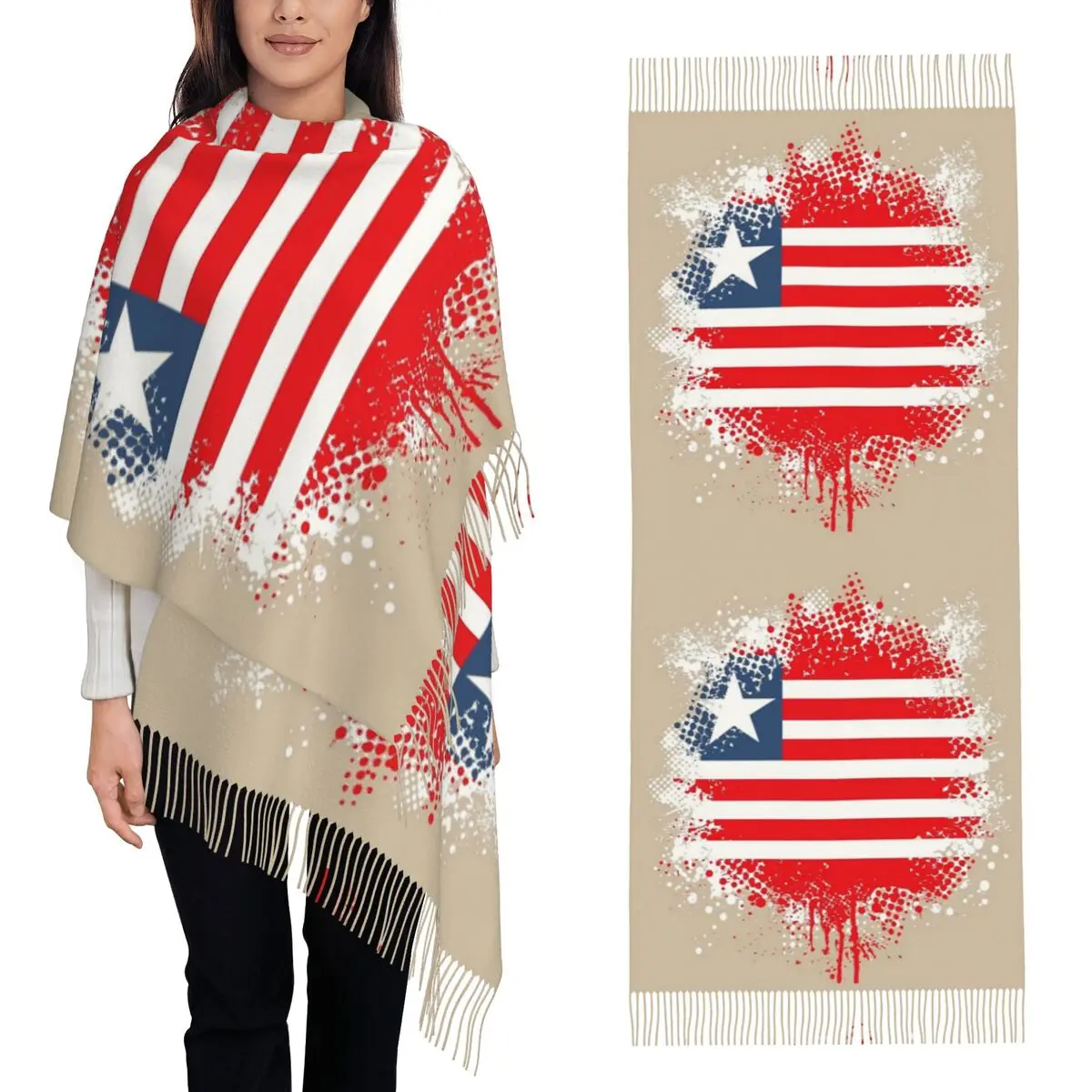 

Шарф с флагом Либирии, шарфы с кисточками, женские мягкие теплые шали и накидки, длинная осенне-зимняя шаль