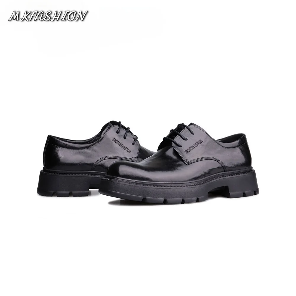 Business Formal Leather Shoes for Men Genuine Calfskin Thick Sole British Trendy Oxfords