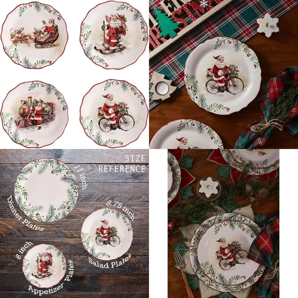 

Набор из 4 керамических тарелок для салатов Santa-Themed 8,75, предназначенных для закусок, боков, микроволновой печи и мытья в посудомоечной машине, идеальный рождественский подарок