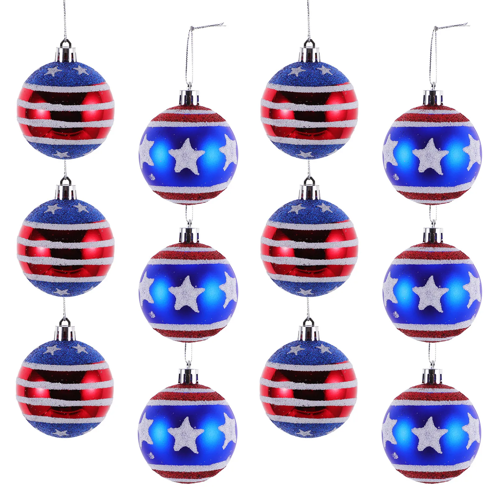 12Pcs Independence Day Hanging Ball Red White Blue Decorative Patriotic Hanging Ornament Festival Party Decor Usa Flag Pendant