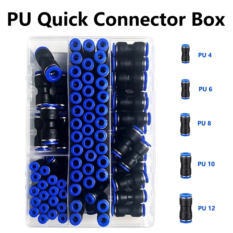 

PU-4-6-8-10mm PU Pneumatic Kit Box Straight Fittings PU Water Pipes Quick Release Connector Plastic Hose Couplings