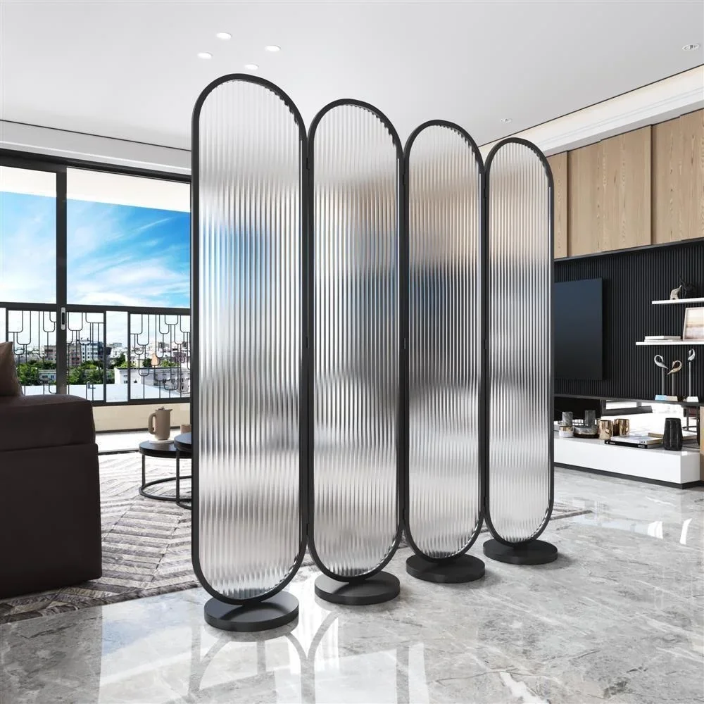 Simple Changhong No Punching Folding Screen Glass Room Divider Decorative