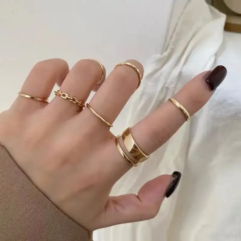 New 7Pcs Fashion Personality Anneaux for Women INS Trendy Cool Style Small Joint Open Ring Set Simple Hip Hop Retro Plain Anillo