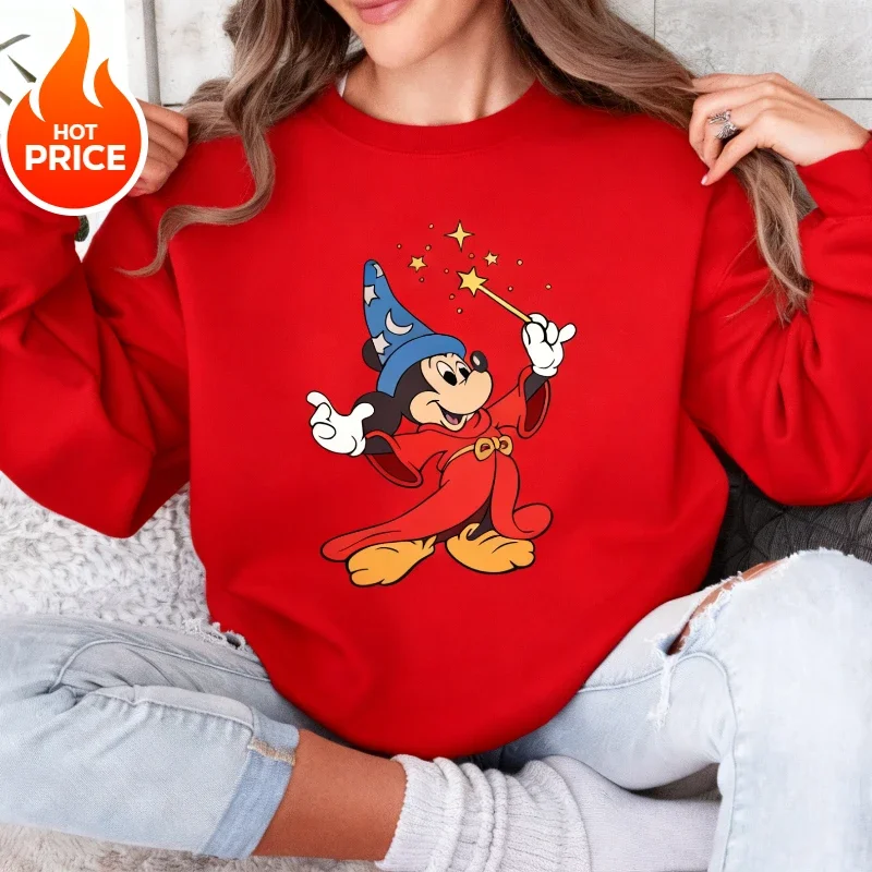 디즈니 2025 뉴 핫 미키 마우스 빈티지 크루 스웨터 소년 소녀 가족 부모-자식 착용 오버 사이즈 남성 여성 루즈 후드 탑