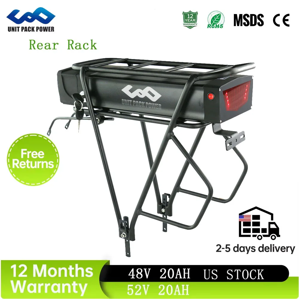 18650 Rear Rack 52V 20AH Ebike Battery  48V 20Ah  Electric Bycicle Batteria Pack for 2000W 1500W 1000W 750W 500W 350W