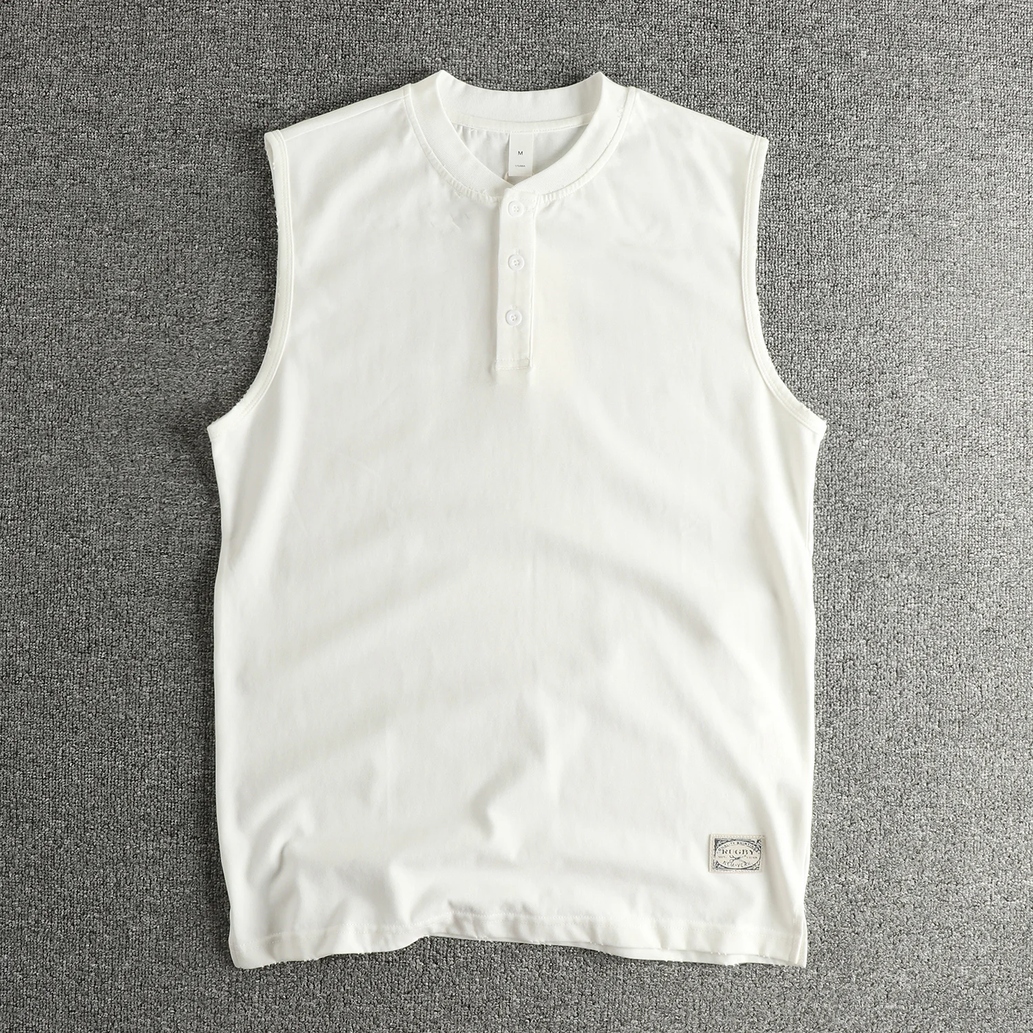 Summer New American Retro Sleeveless Henry Collar Knitted Holes Solid Color T-shirt Men's 100% Cotton Washed Sports Casual Vest