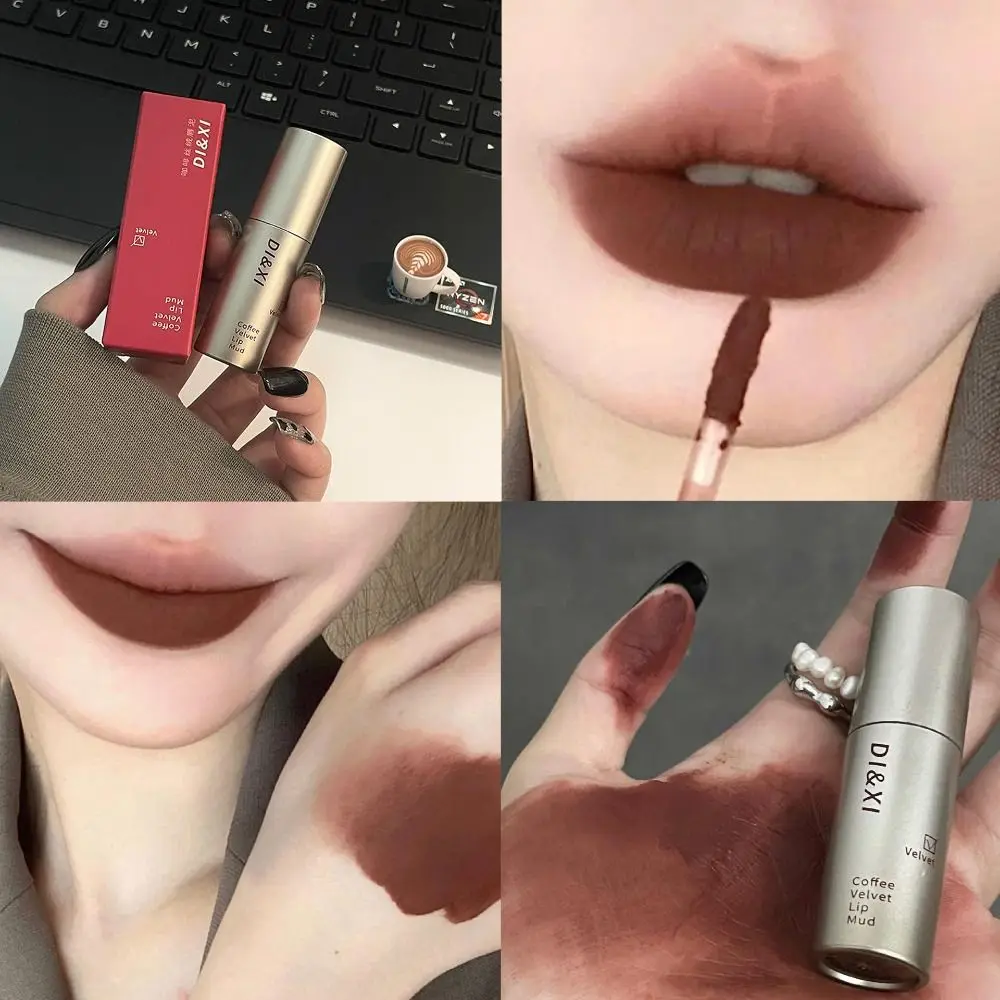 Brilho labial marrom escuro para mulheres, latte, café, veludo, batom fosco, duradouro, esmalte impermeável