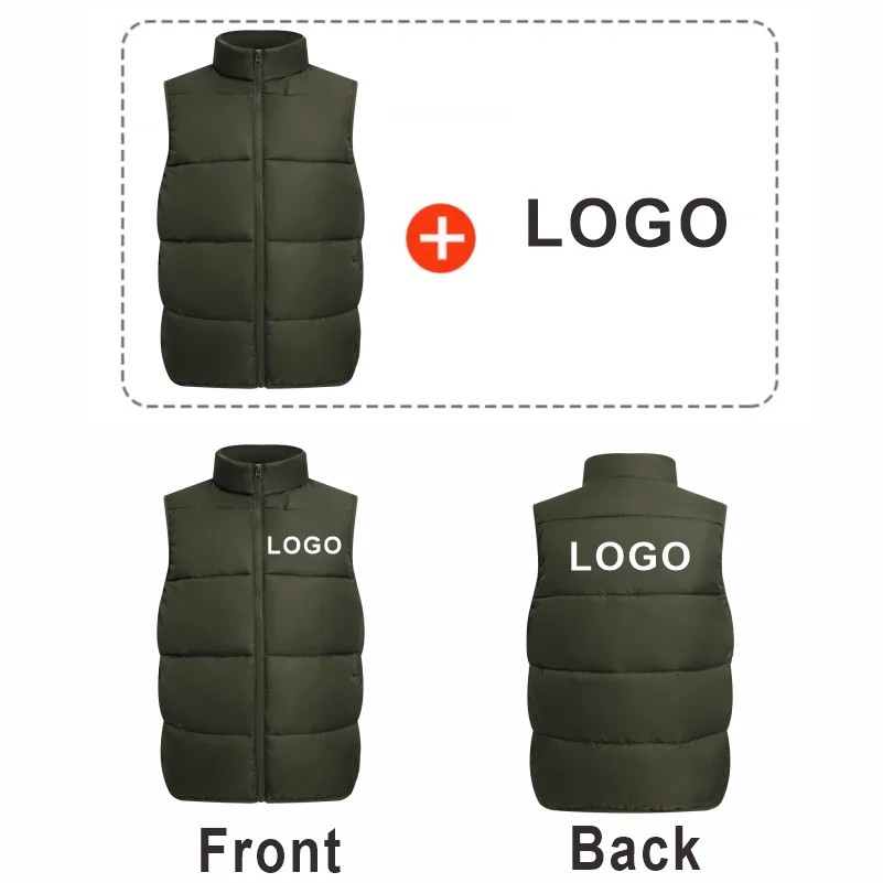 Winter Men\'s Padded vest Custom Logo Design Brand DIY Print Embroidery Stand Collar Solid Color Cotton Coat Armless Down Vests