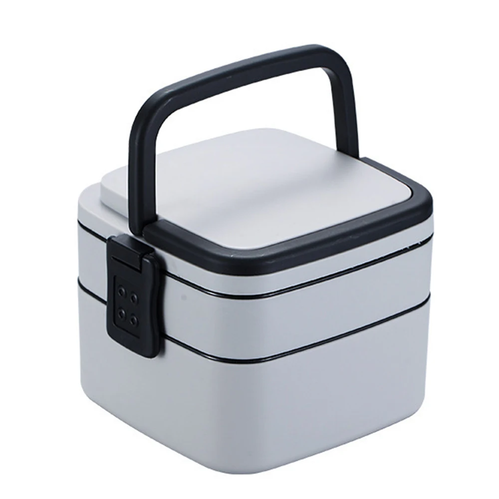 Portable 2-Tier Square Lunch Box Leak Resistant Bento Box Food Container With Tableware For Student Adult Travel