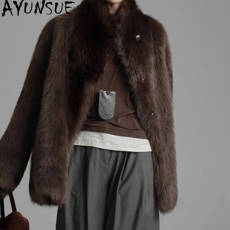 

AYUNSUE Natural Sheepskin Fur Coat Women Real Leather Jacket Winter Jackets 2025 Luxury Clothing Female Mid-length Шуба Женская