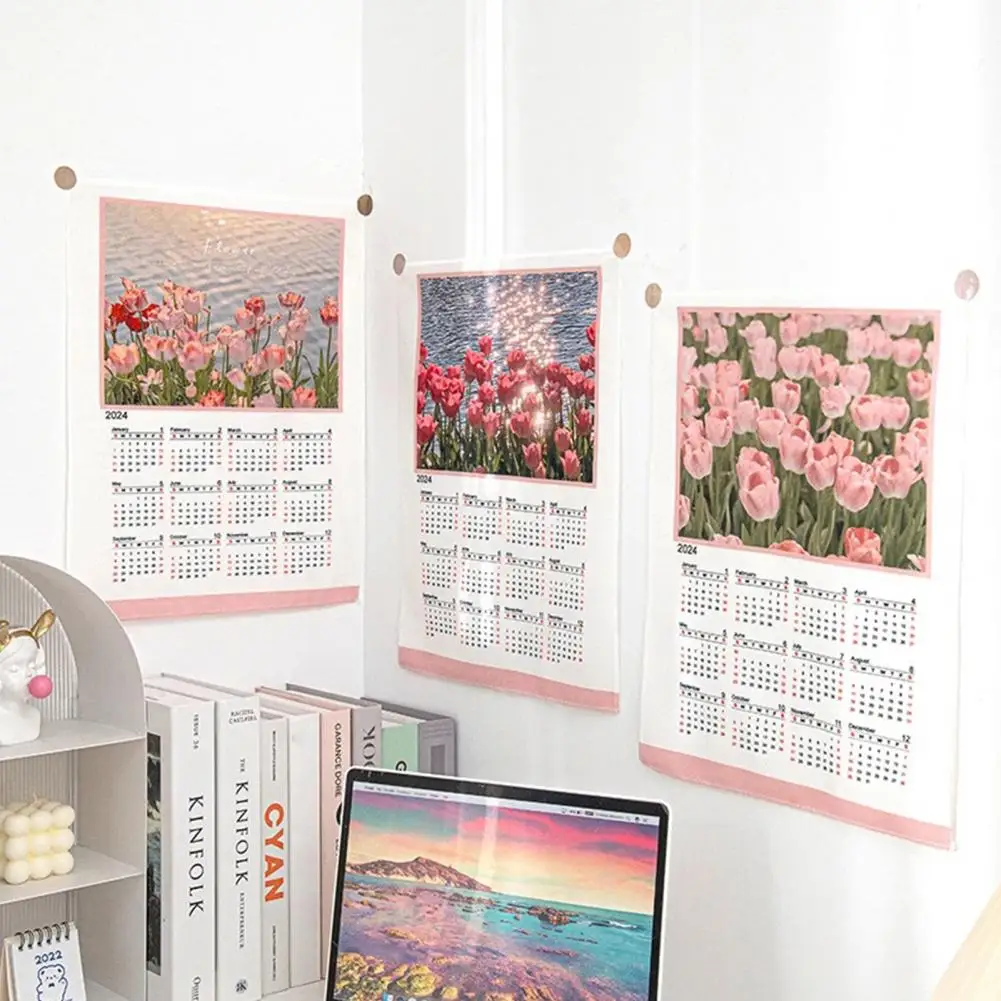2024 Calendar Hanging Cloth Soft Rich Color Exquisite Pattern Easy Install Decorative Wall Tapestry Background Calendar