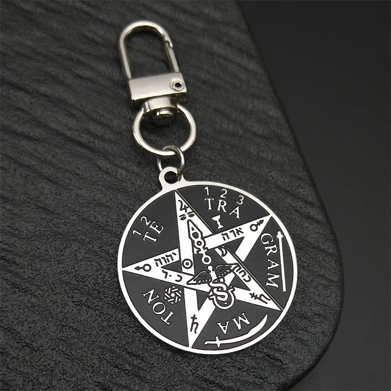 Witchcraft Gothic Dark Pentagram Key Chain Stainless Steel Original Tetragrammaton Solomon Amulet Key Ring Jewelry Gift