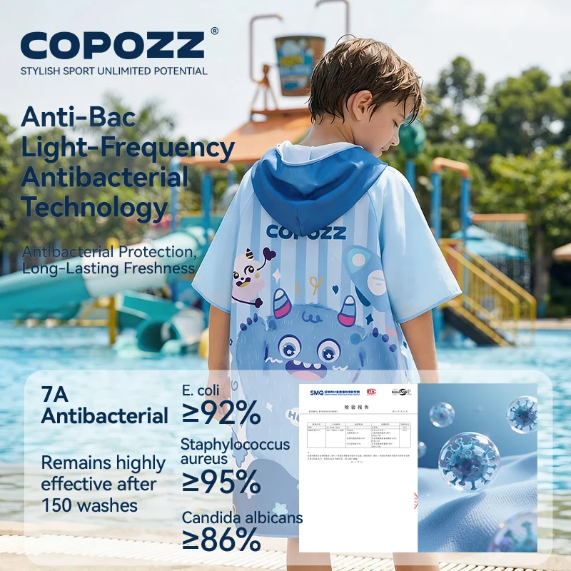 

COPOZZ UPF50+ Sun Protection Surf Poncho Pocket Towel Water Sports Hooded Robe Microfiber Beach Blanket Bath Poncho for Children