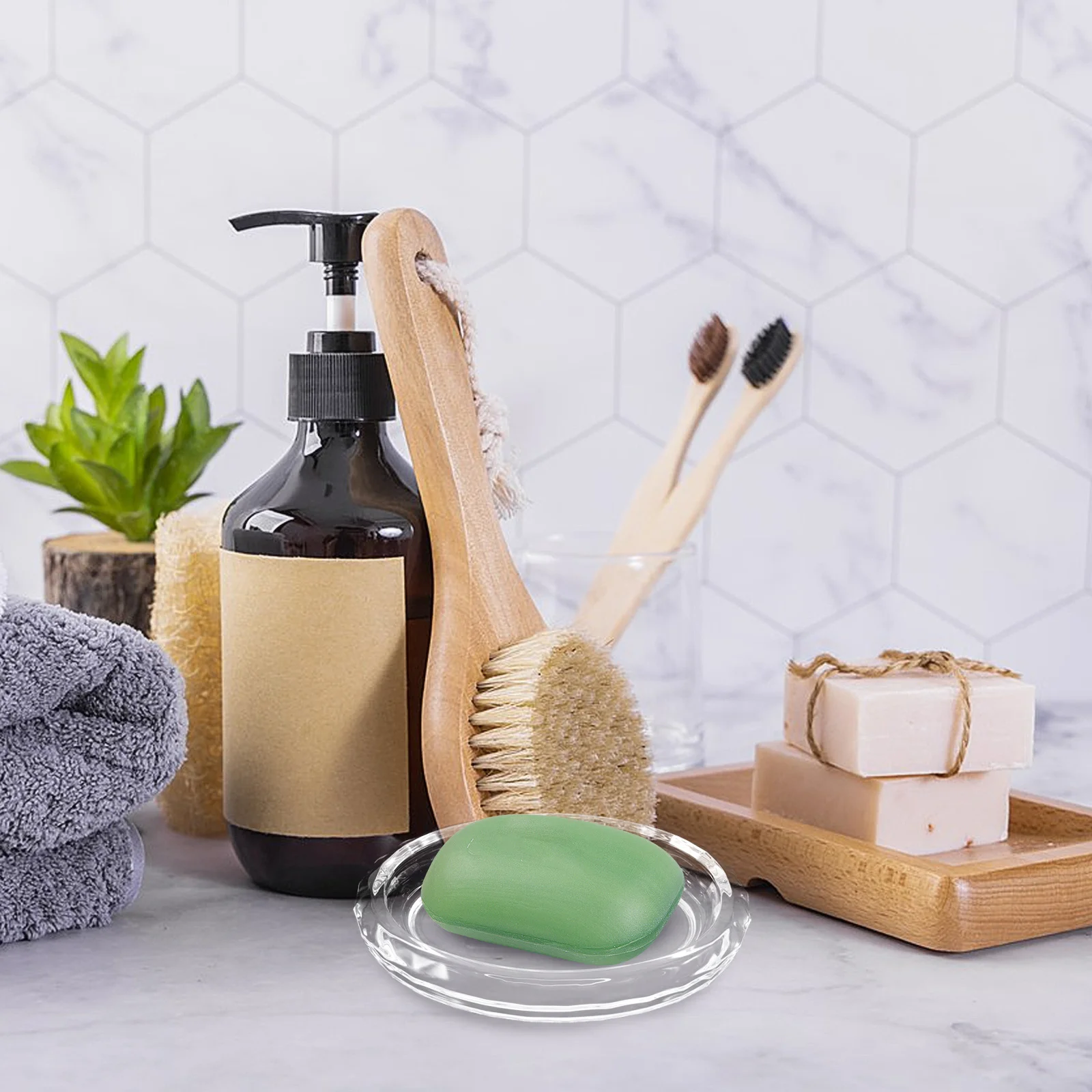 

2Pcs Transparent Glass Soap Dish Oval Heavy Duty Soap Holder for Bathroom Kitchen Shower Decorative Tray Bathroom Stand