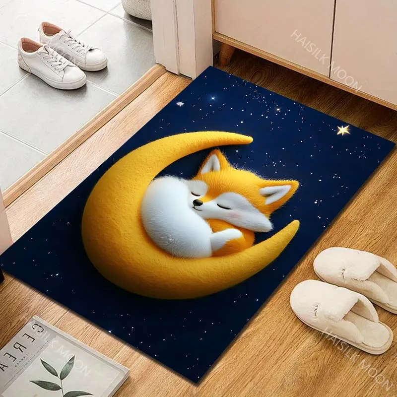 Fox sleeping on crescent moon Carpet for Living Room Bedroom Sofa Home Decor Rus Non-slip Floor Mat Luxury Gift Multiple sizes