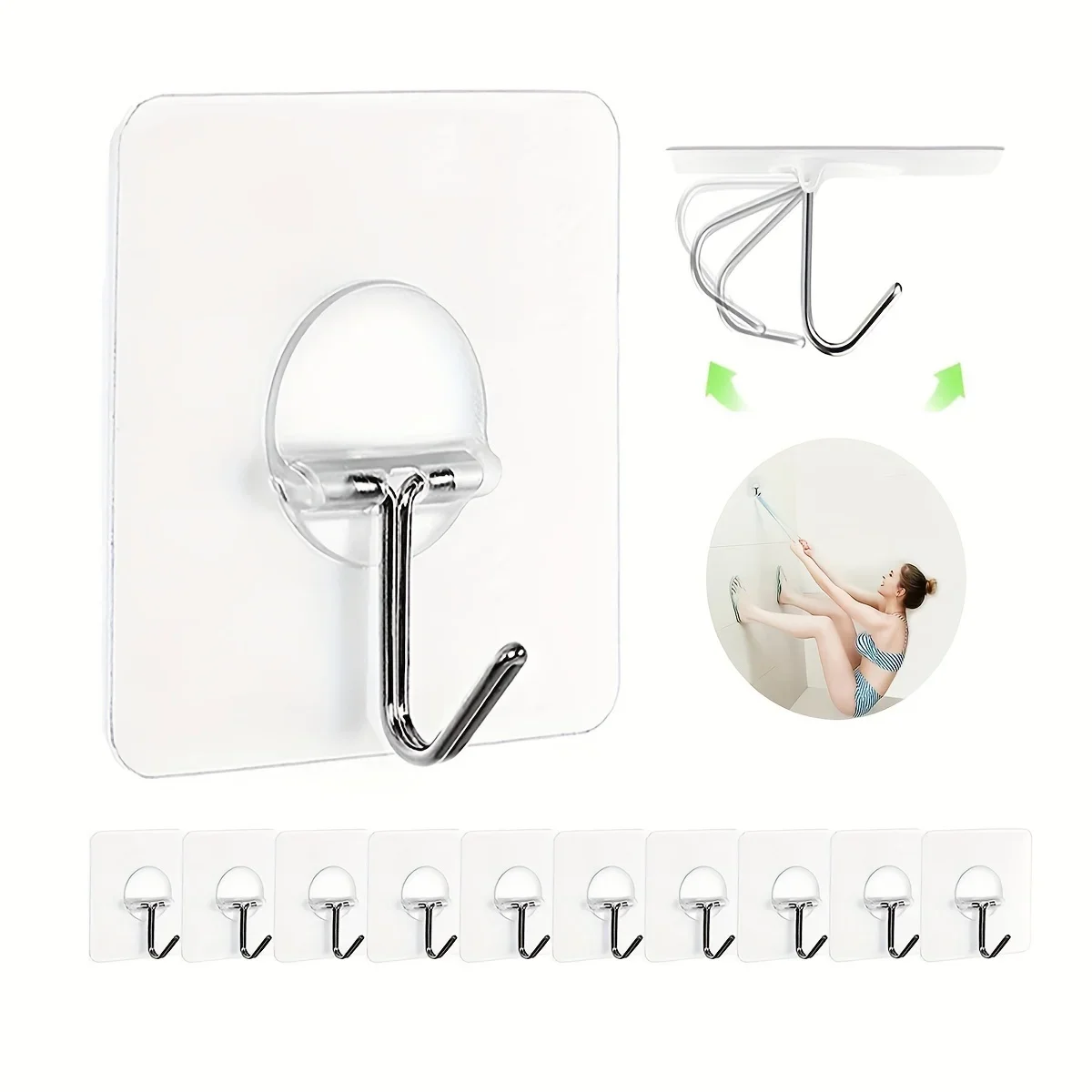 12 Stück transparenter Badezimmer-Handtuchhaken, stanzfreier Acryl-Haken, selbstklebender Haken, Wandhaken, keine Spurenhaken, selbstklebende Wandhaken