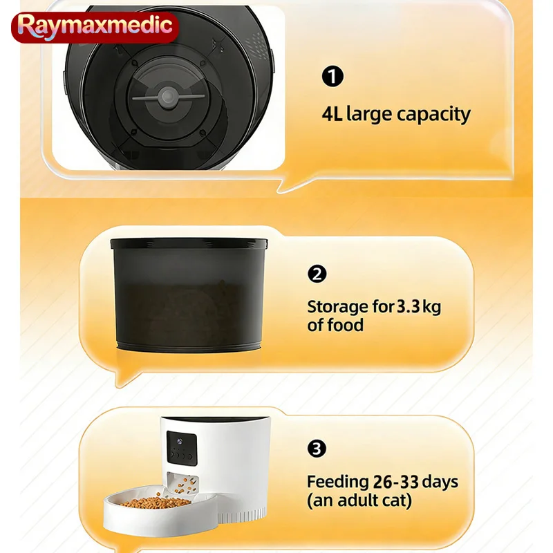 

Автоматическая кормушка для кошек Raymax 4L с камерой, видеодиспенсер для корма, умный дозатор с функцией записи голоса, дистанционное управление, автоматическая подача корма для кошек и собак