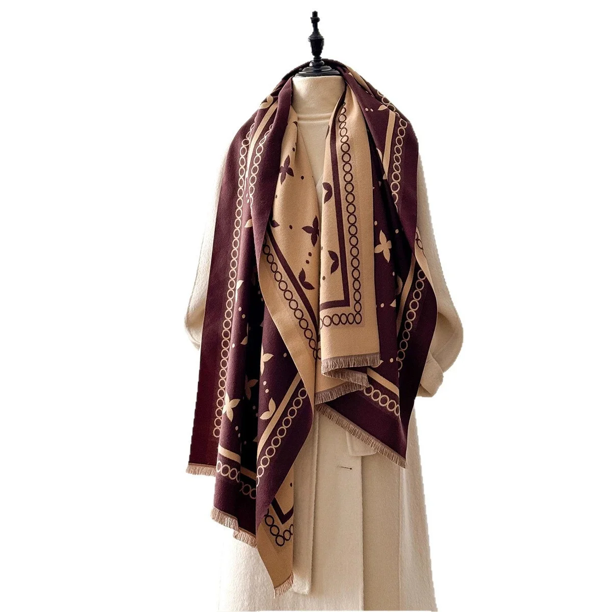 

Элегантная женская зимняя толстая теплая двусторонняя жаккардовая шаль из пашмины с цветочным принтом и кисточками, морозостойкий ветрозащитный шарф-одеяло