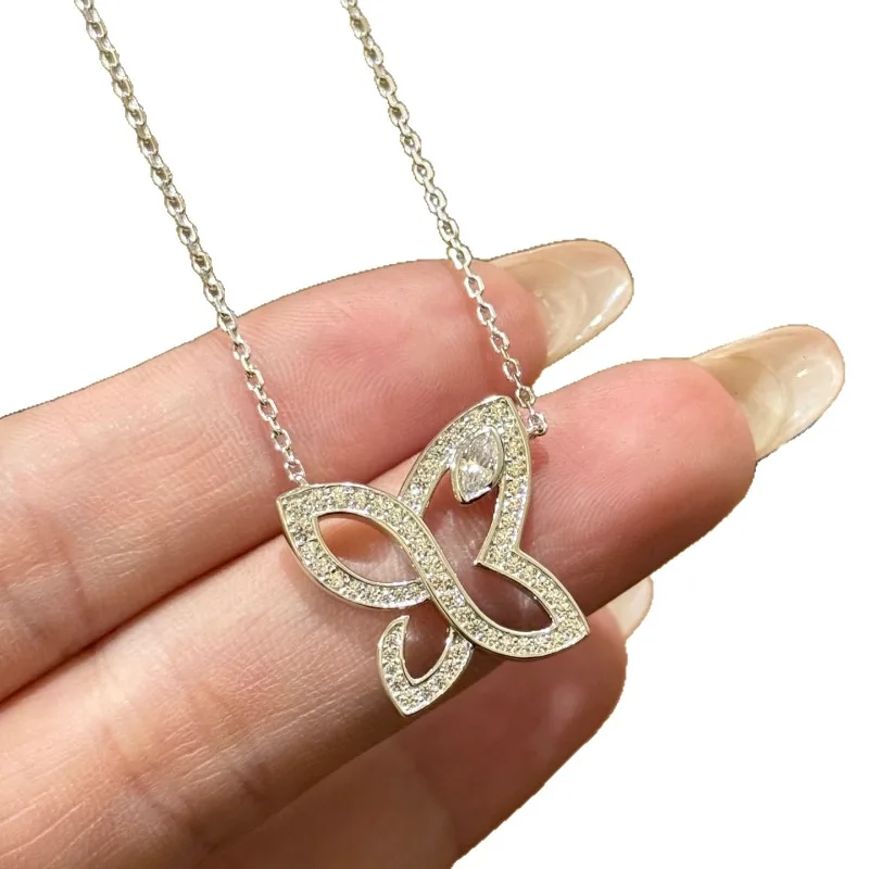 

S925 Sterling Silver Seiko Necklace Women's Clover Full Diamond Pendant Horse Eye Stone Butterfly Clavicle Chain