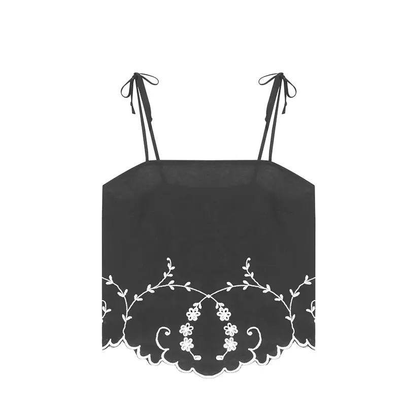 Nlzgmsj 2026 Summer Women  2 Piece Embroidered Outfit Spaghetti Strap Cami Top Scalloped Hem Shorts  Co Ord Vacation Set