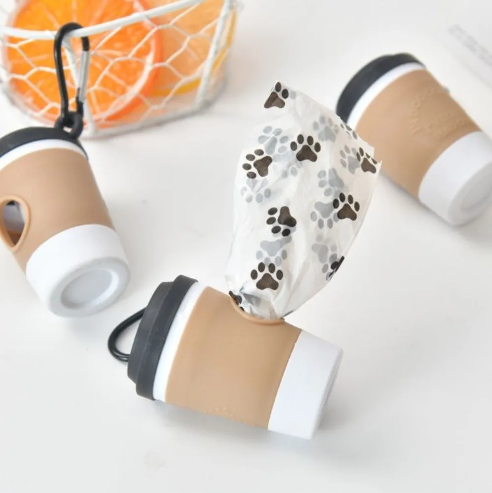 Portable Pet Poop Trash Can Dispenser Creative Coffee Cup Dog Garbage Storage Design Outdoor Dog Walking Garbage Bag Storage Box