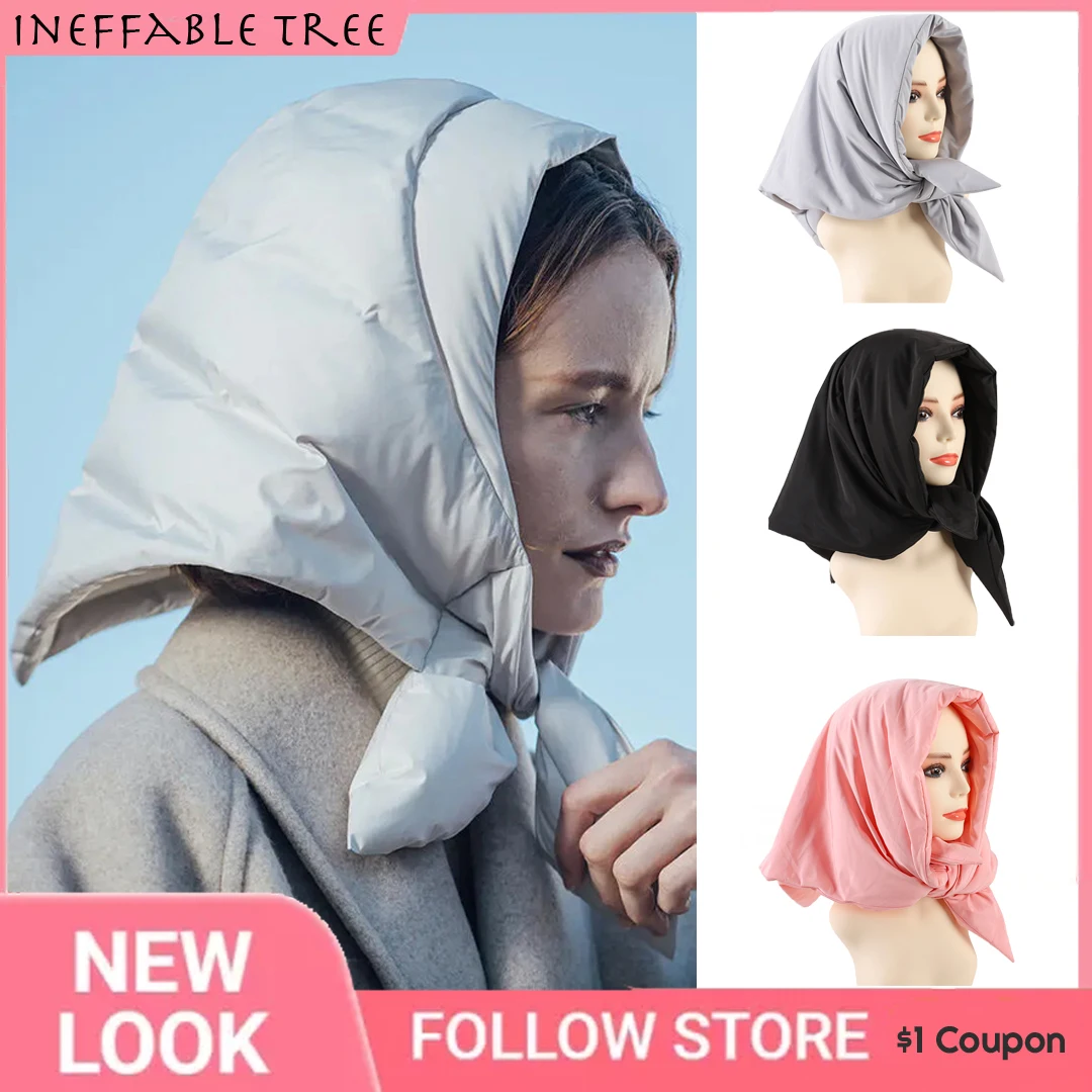 

INS Quilted Headscarf Puffer Scarf Triangle Shawl Hood Scarf Puffy Light Warm Kerchief Winter Puff Neck Scarf-hood Caps Gorras