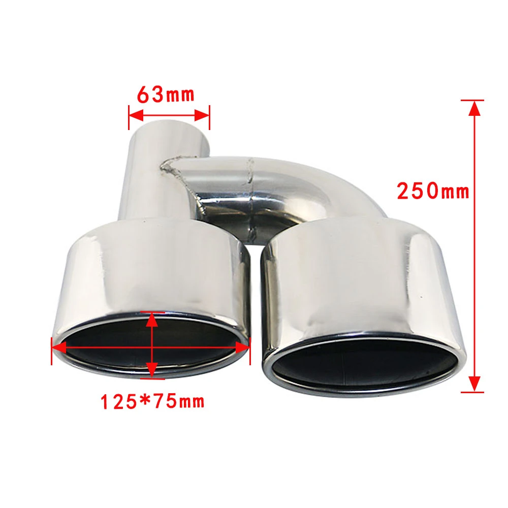 1Pair Stainless steel universal car Interface 63mm Dual Outlet Exhaust Tip Slant Rolled Edge Auto Muffler Tail Pipe accessories