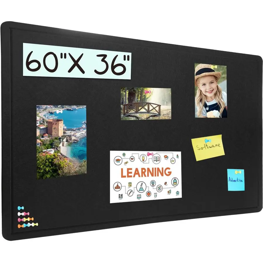 

Bulletin Board 60 X 36 inches Cork Board with 30 Pushpin, 5 x 3 Cork Board for Walls Pin Board, SelfAdhesive Felt Board Vision B