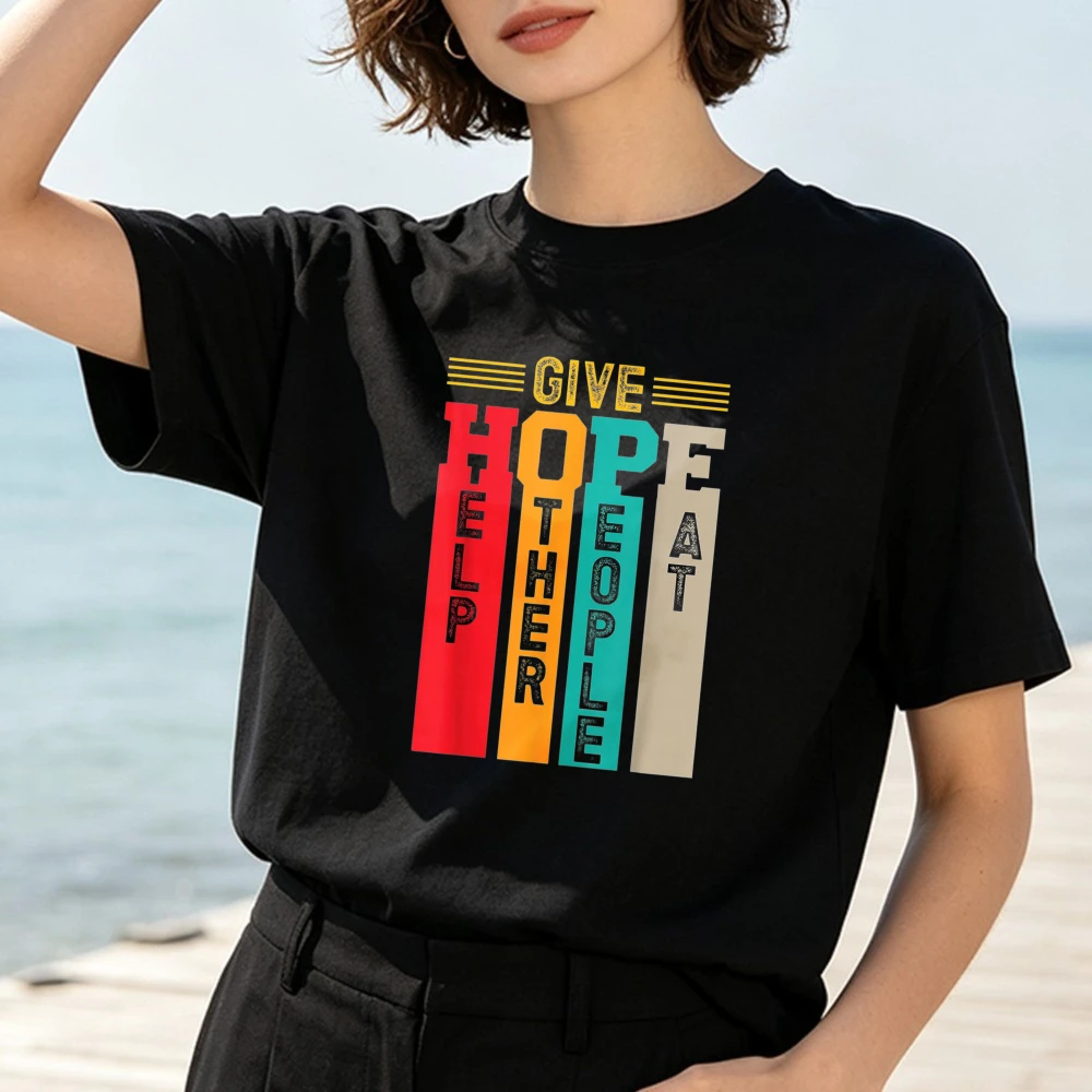 T-shirt en coton pour femmes, motif blocs de couleur verticaux, texte « Hope », unisexe, tendance, doux, décontracté, pour l'été, idéal pour les bénévoles et les collectes de fonds caritatifs