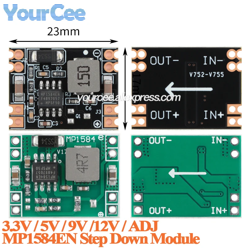 10pcs/1pc MP1584 초소형 미니 DC-DC 스텝다운 벅 MP1584EN 안정화 전원 모듈 3.3V 5V 9V 12V ADJ ultra LM2596