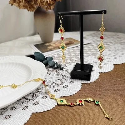 Monet Garden French Colorful Zircon Asymmetrical High-end Earrings Temperament Ear Hooks Fashion Luxury Ear Decoration