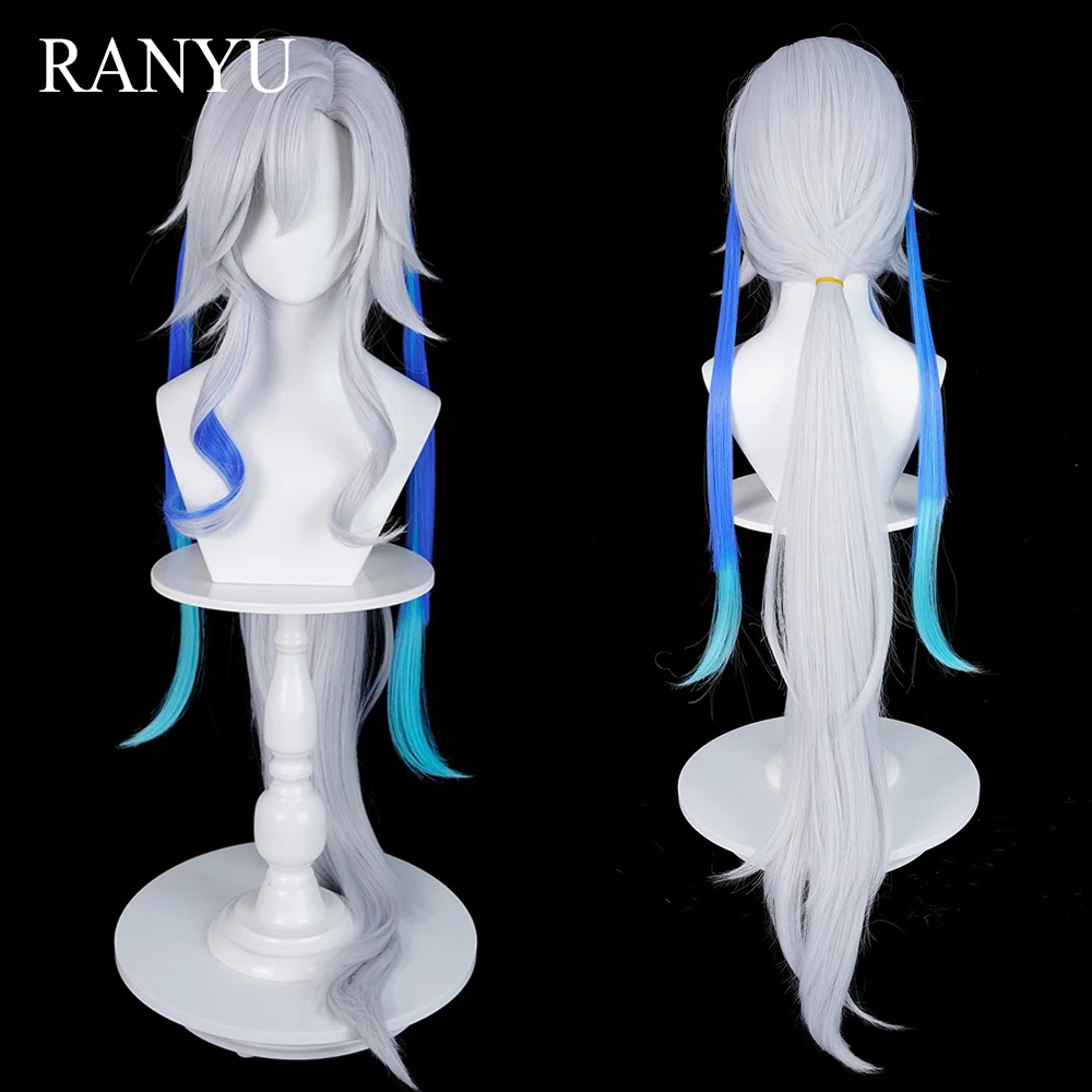 

Синтетический парик с серебристо-голубыми прядями, длинный прямой, для косплея в стиле аниме, пышный, термостойкий, для повседневного использования и вечеринок