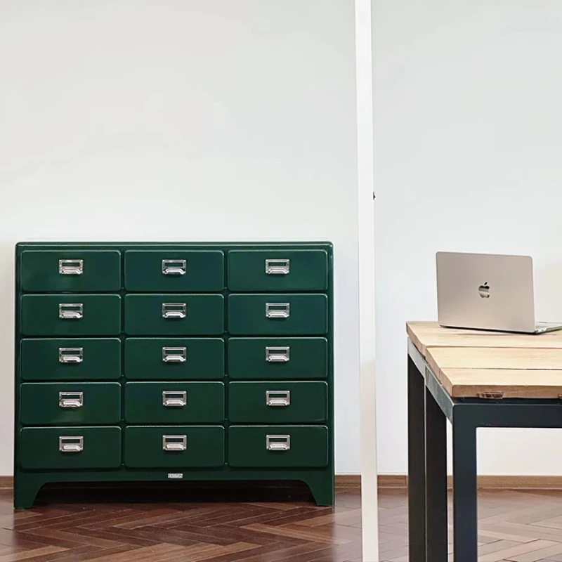 Metal fifteen drawer cabinet with multifunctional storage and minimalist storage