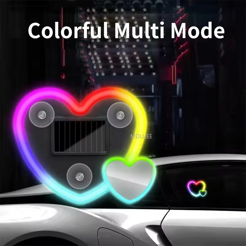 

Solar Powered Car Neon Light Wireless Cute Heart Shaped Led Ambient Light Suction Cup USB Rechargeable Atmosphere Breathing Lamp