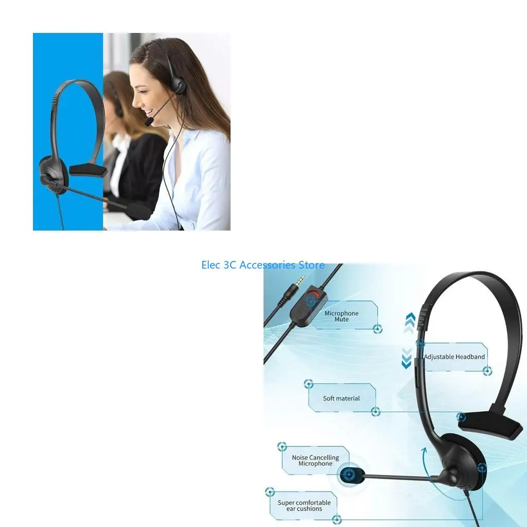 Y51A Telephone Headset with Microphone Noise Cancelling & Volume Control, for Office