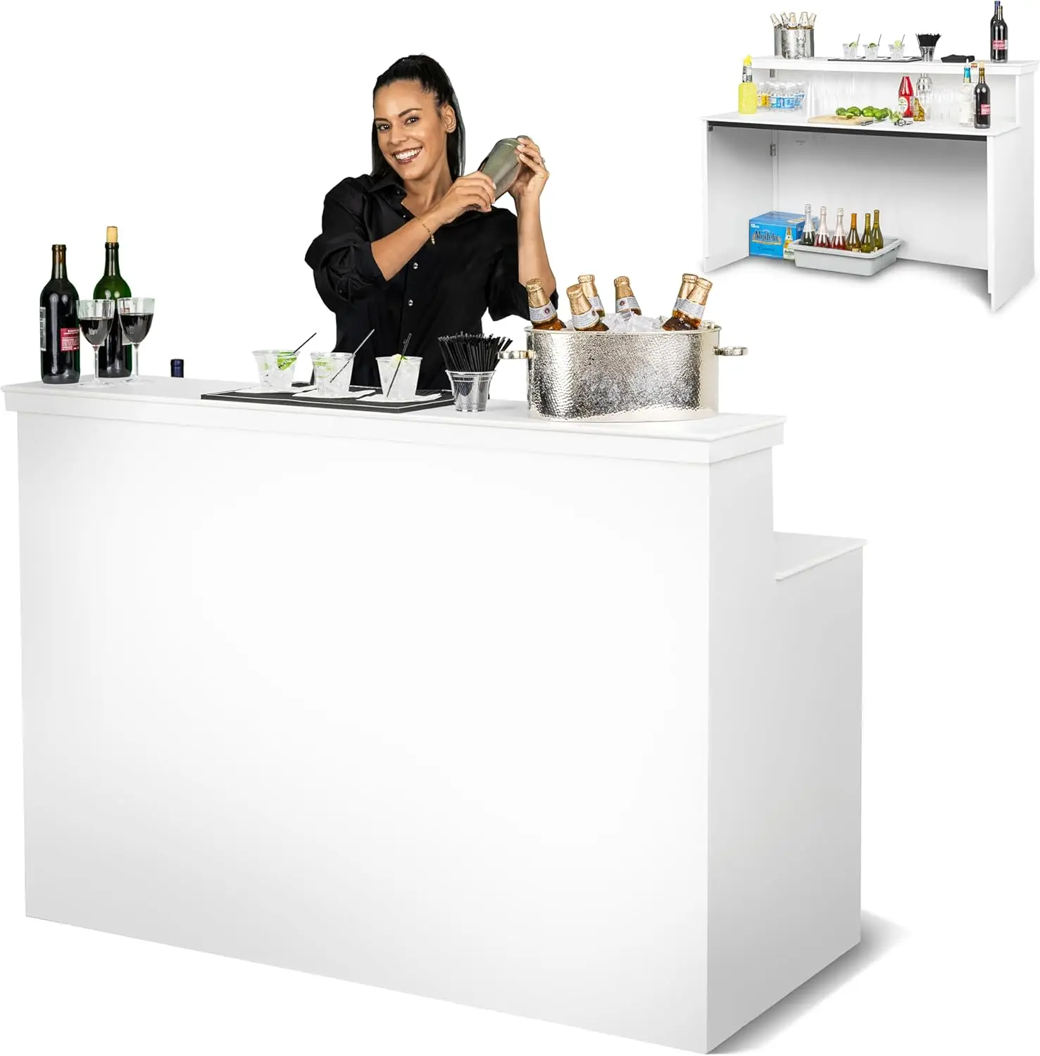 Mesa de Bar Portátil Elite para Eventos - Plegable, de Madera de Grado Comercial - Estación de Bar Móvil - Blanca o Negra