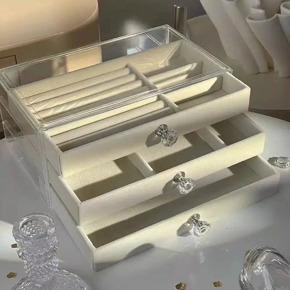 

High-Capacity Flannel Jewelry Box Transparent Acrylic Drawer Storage Box 3-Layer Oxidation-resistant Multi-layer Jewelry Box