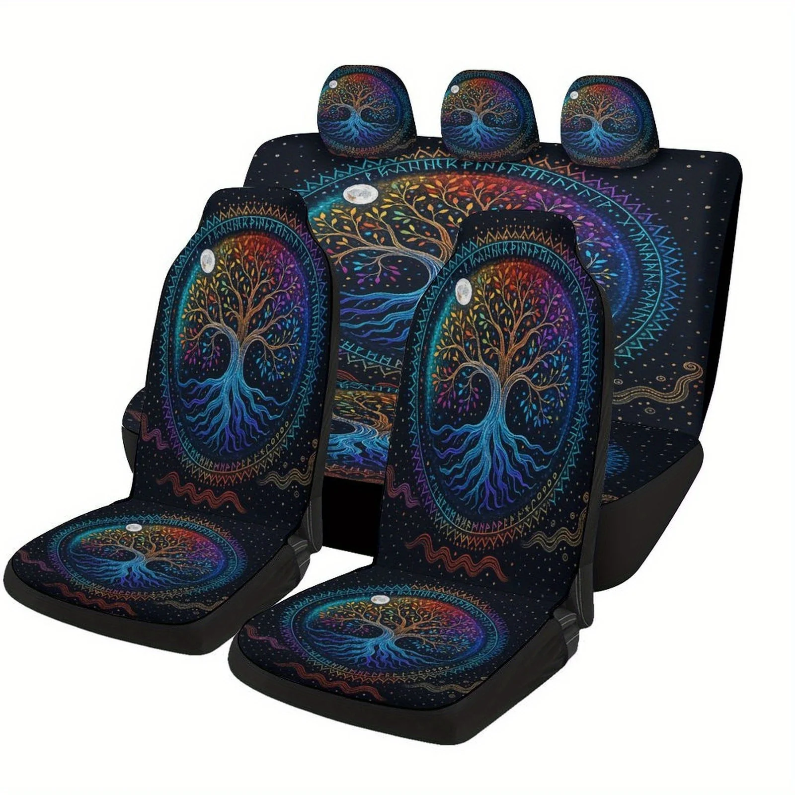 

Tree Of Life Mandala Designed Car Seat Covers Set For Most Cars, Trendy Novelty Decorative Car Seat Protector Covers Full Set, U