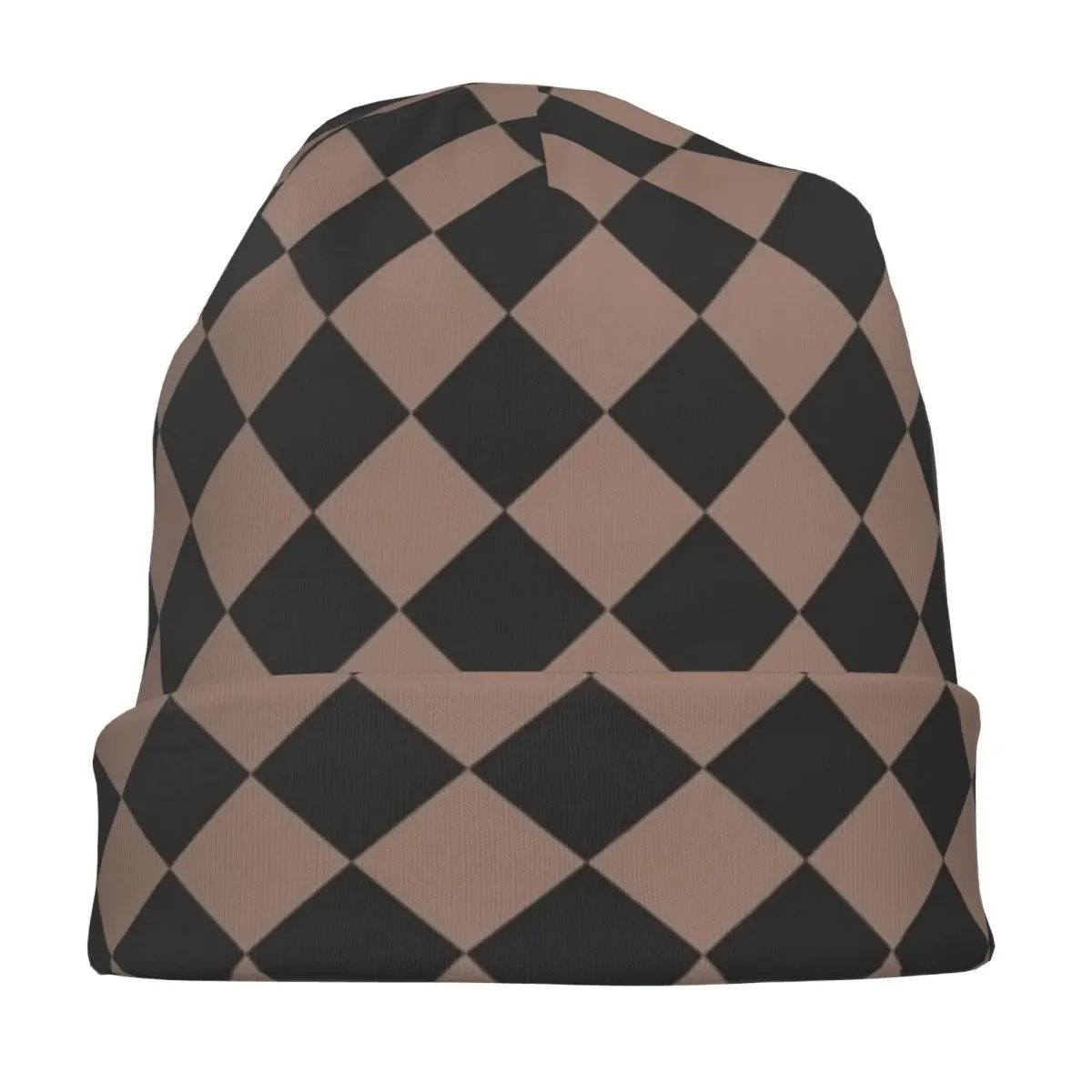 Brown Black Checkerboard Bonnet Hat Autumn Winter Outdoor Grid Chess Skullies Beanies Hats Unisex Warm Multifunction Cap