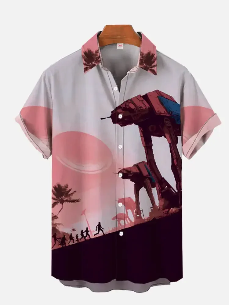 

Men's short sleeved shirt, fashionable lapel top, futuristic technology printing, casual, new 2024