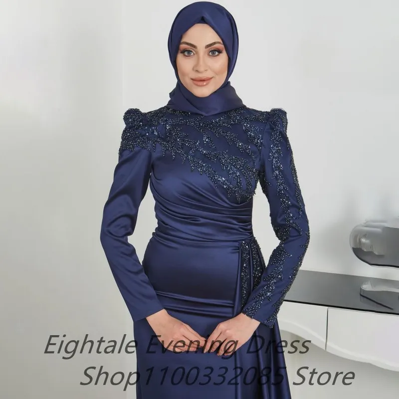 Eightale Customized Navy Blue Prom Dress Mermaid Long Sleeve Sequins Evening Dress Abiye Formal Party Gown Vestidos de gala