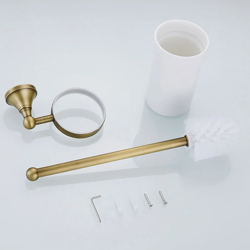 Hardware Retro Bathroom Pendant White Ceramic Cup Brass European Antique Bathroom Toilet Brush Shelf