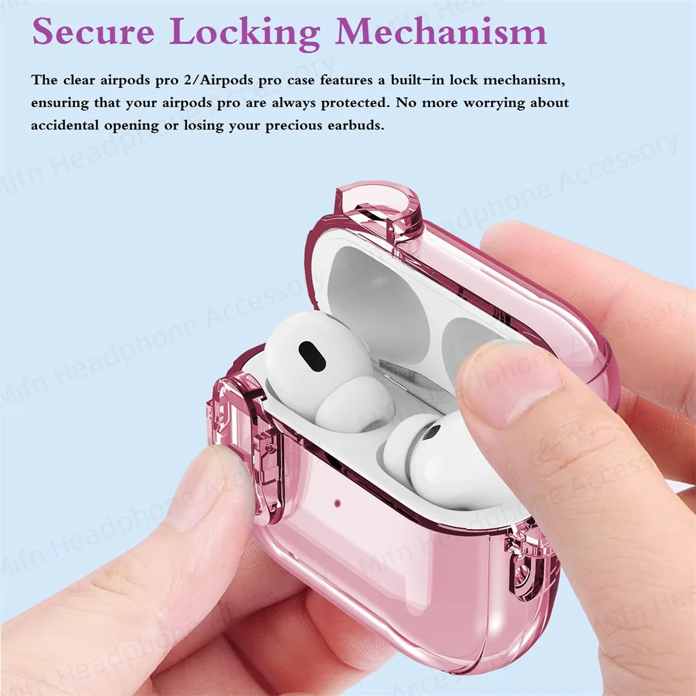 3D Cute Secure Lock Case For AirPods Pro 2023/2022 Headset Case With Keyring Transparent Protector For AirPods Pro USB C Case