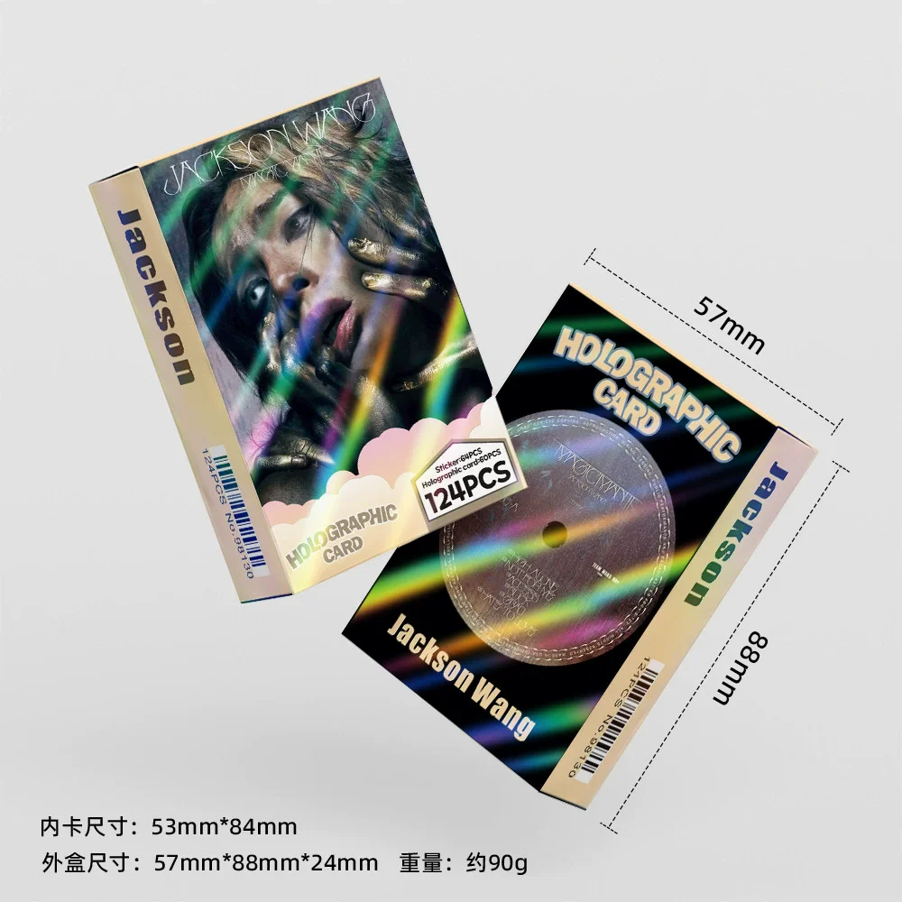 124 pezzi/set di schede flash olografiche Jackson Wang - Carte fotografiche per album Wang Jiaer MAGICMAN2 con adesivi bonus