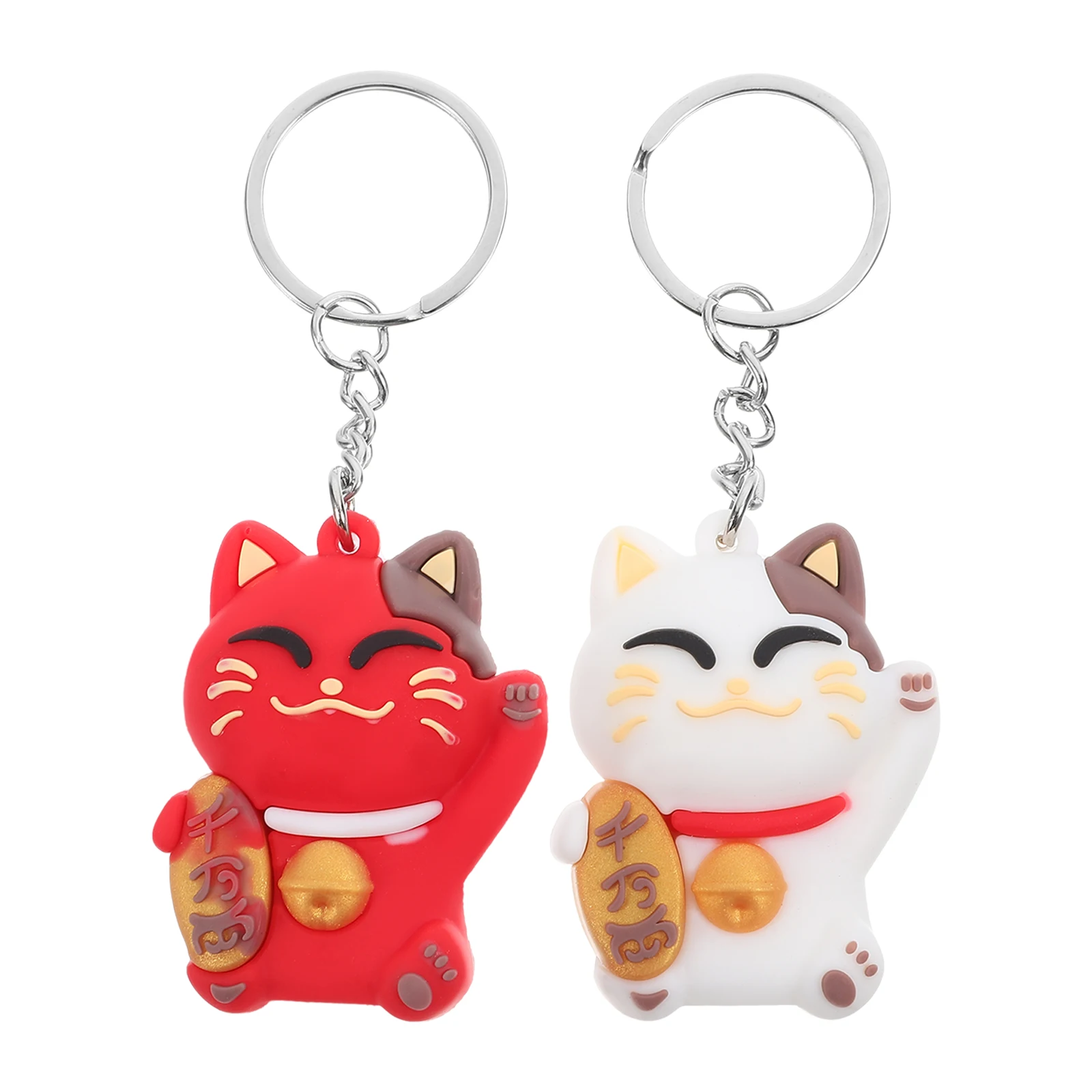 

2Pcs Lucky Cat Keychain PVC Charm White Red 3D Fortune Cat Pendant for Car Purse Backpack Handbag Gift Japanese Style